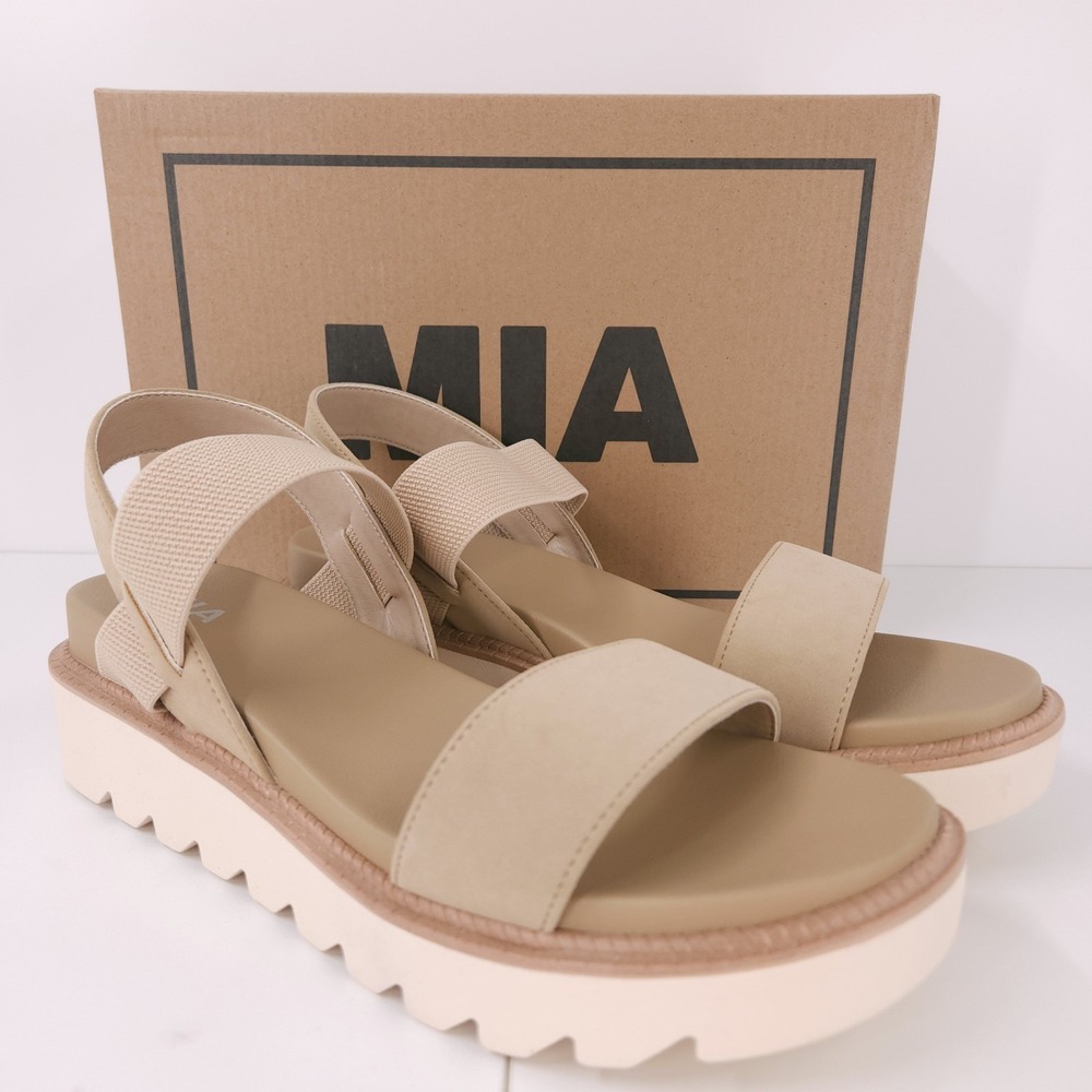 MIA Jene Platform Round Toe Sandals Ankle Strap Sand Cushioned Womens‎ Size 10 M